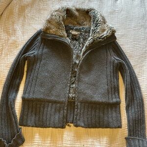 Columbia Charcoal Sweater with Faux Fur Collar